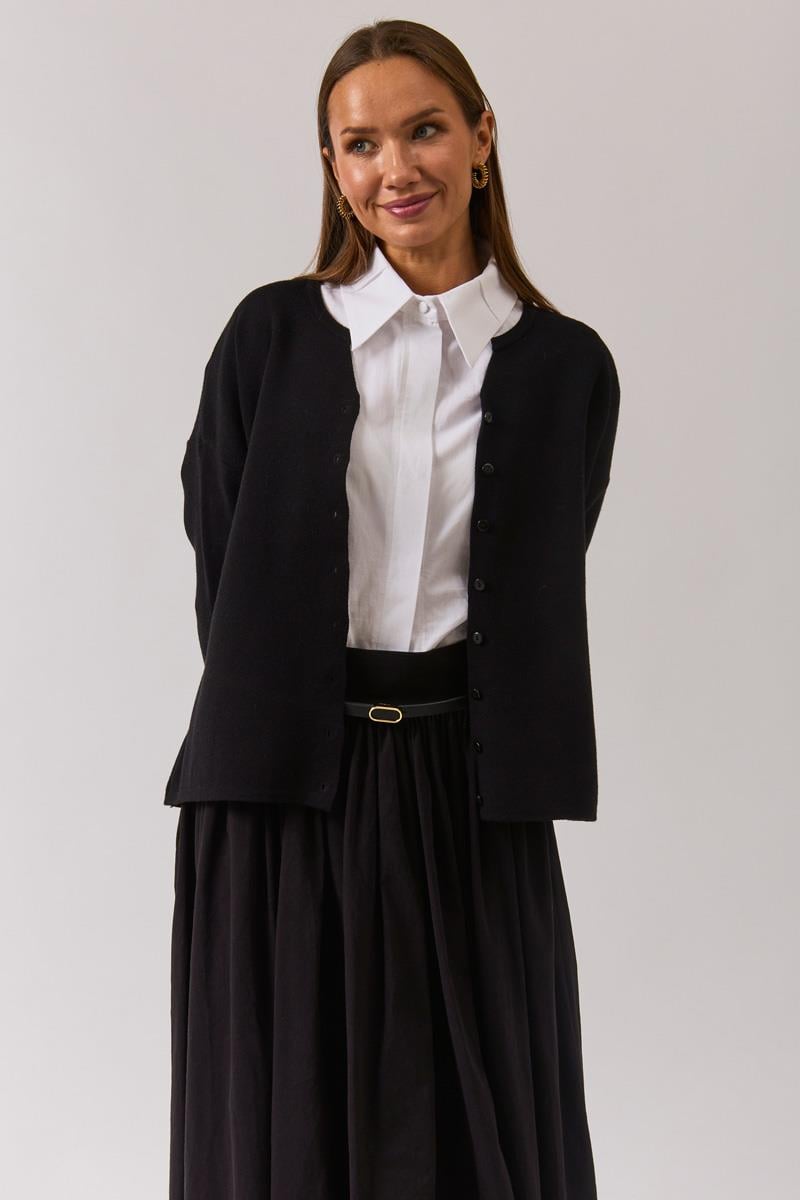 Bisiklet Yaka Premium Triko Hırka Siyah