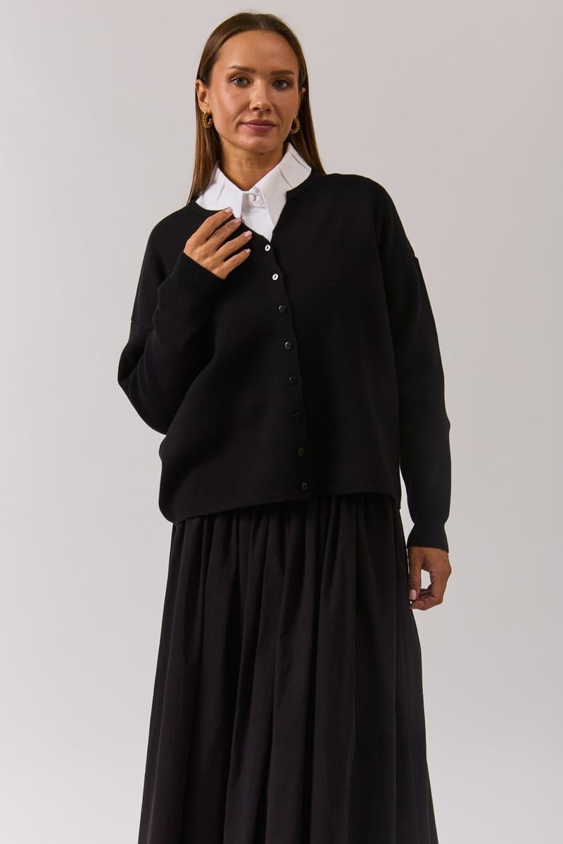 Bisiklet Yaka Premium Triko Hırka Siyah