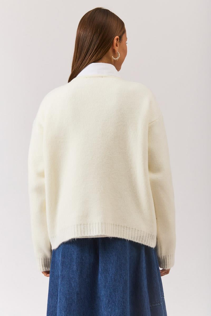 Biyeli Oversize Kazak Beyaz