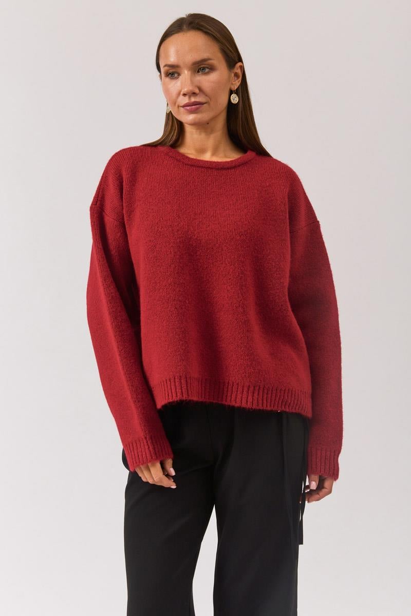 Biyeli Oversize Kazak Kırmızı