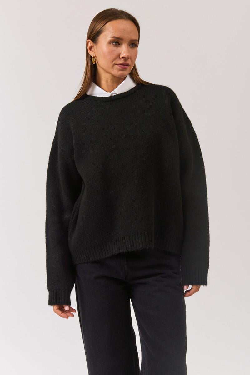 Biyeli Oversize Kazak Siyah