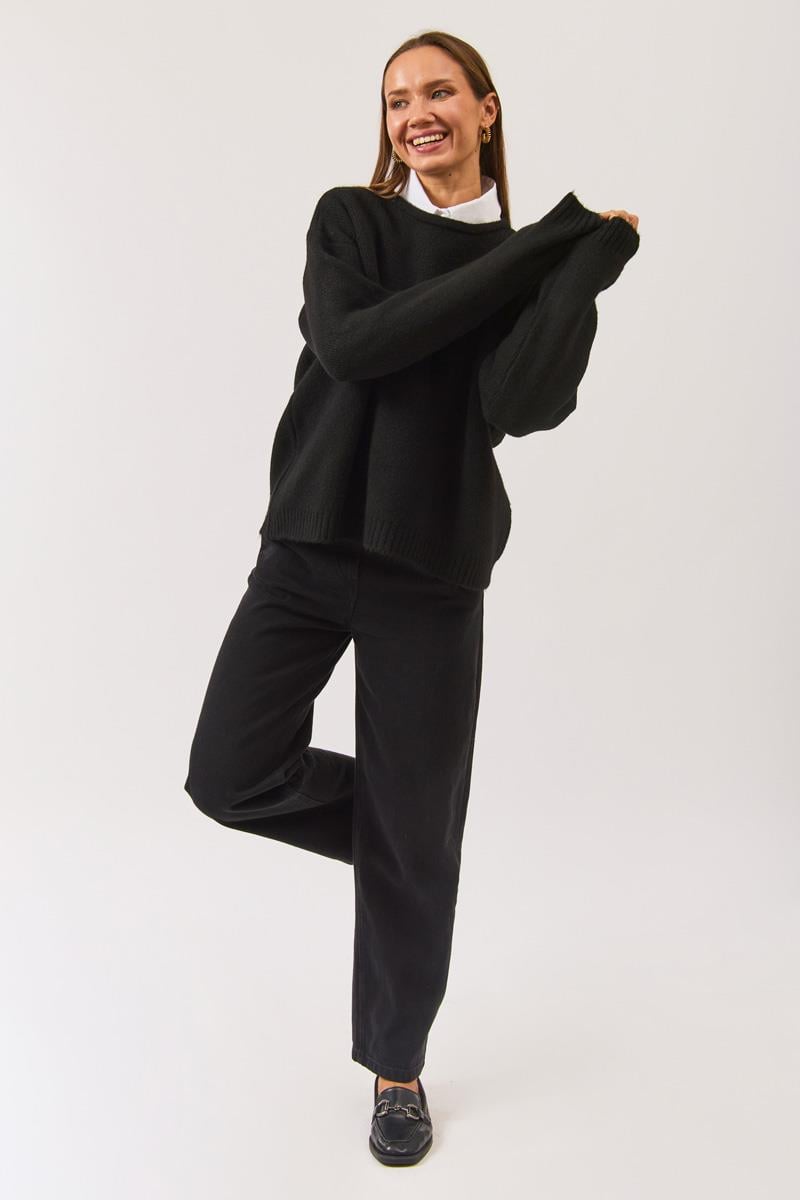 Biyeli Oversize Kazak Siyah