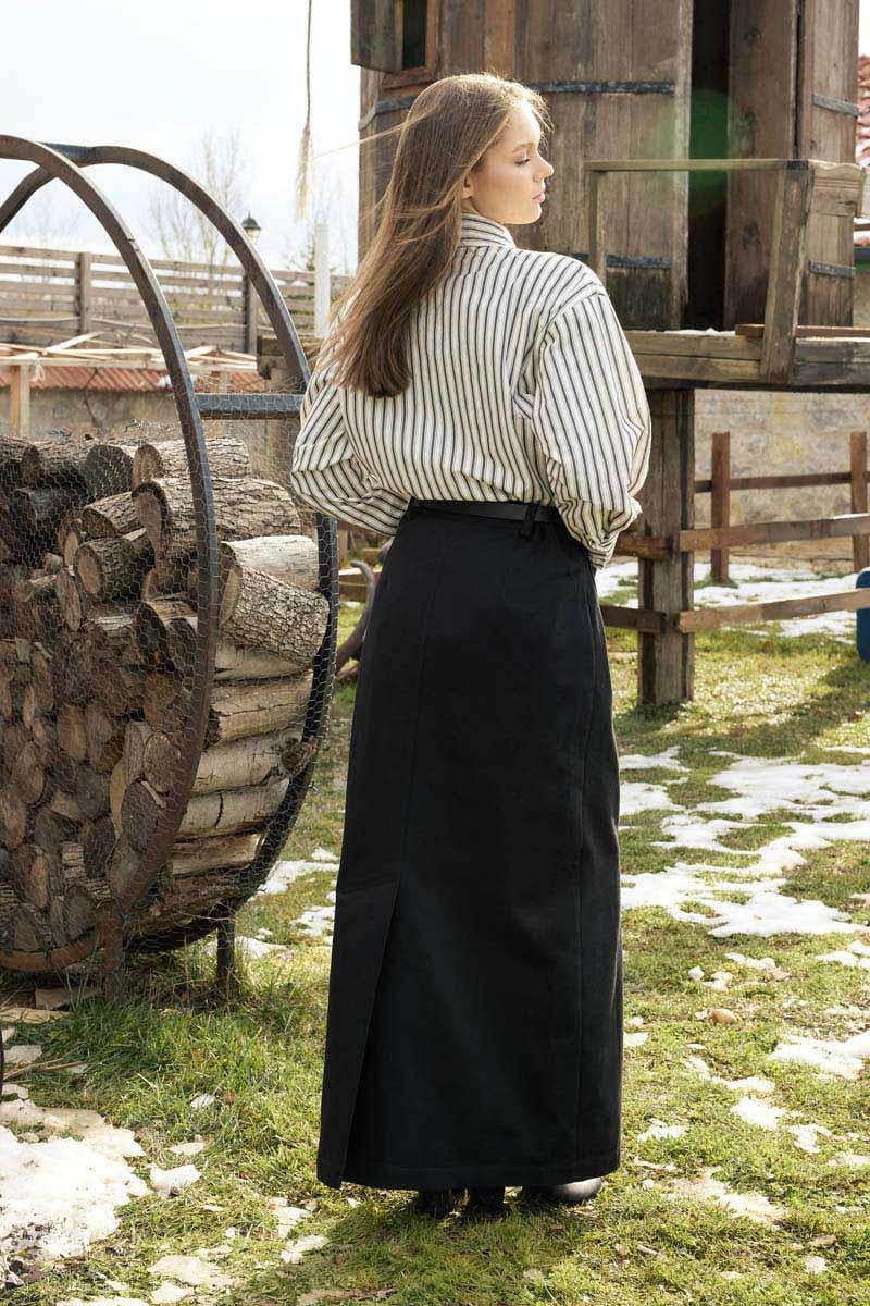 Büyük Cepli Gabardin Etek Siyah