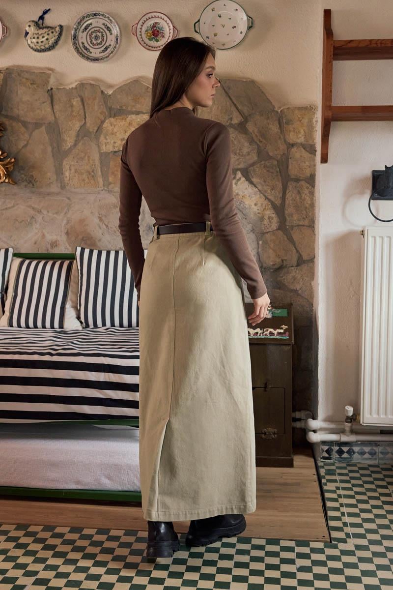 Büyük Cepli Gabardin Etek Taş