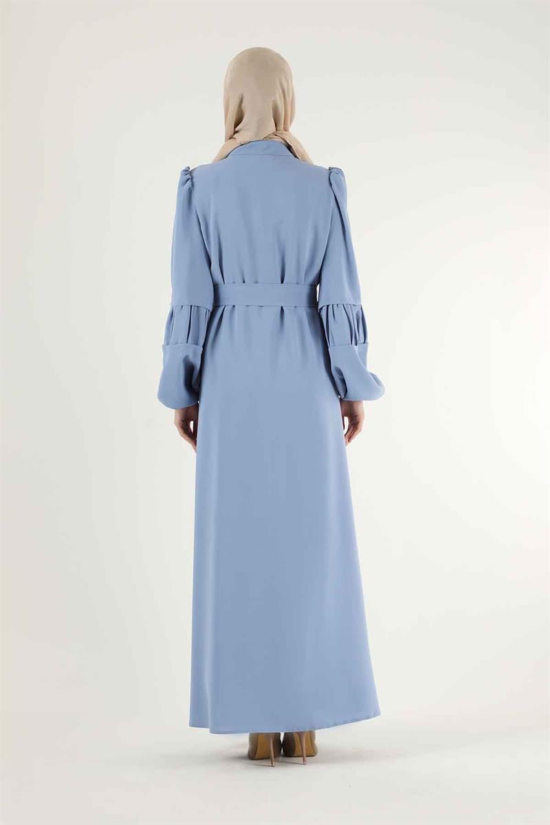 Büzgü Detay Kuşaklı Ferace Bebe Mavisi