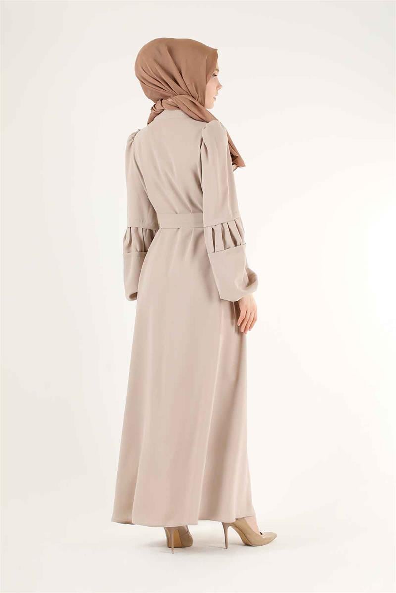 Büzgü Detay Kuşaklı Ferace Taş