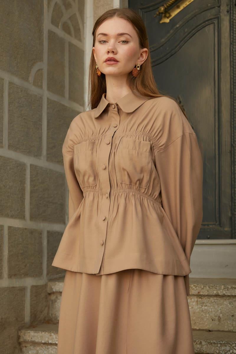 Büzgülü Etek Takım Açık Taba