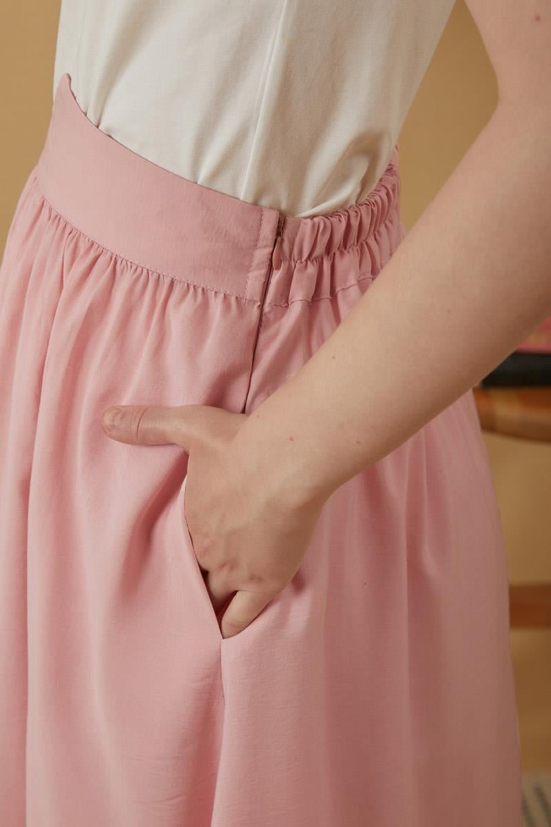 Büzgülü Modal Etek Pembe