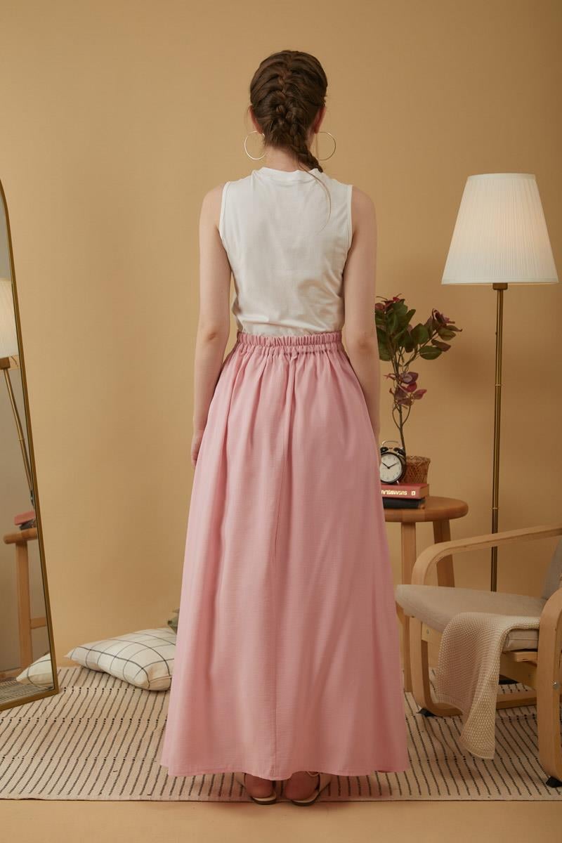 Büzgülü Modal Etek Pembe