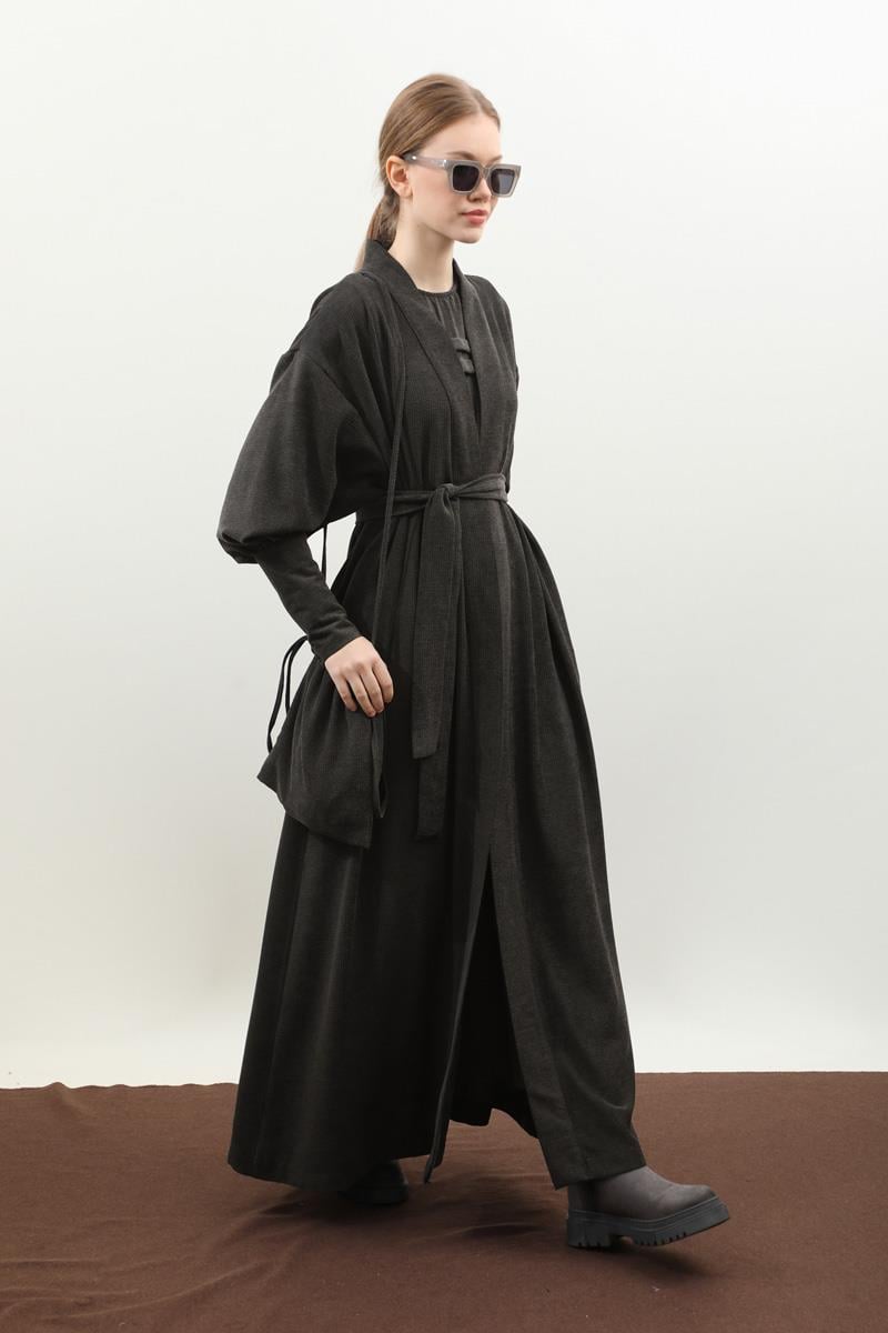 Çantalı Abaya Takım Antrasit