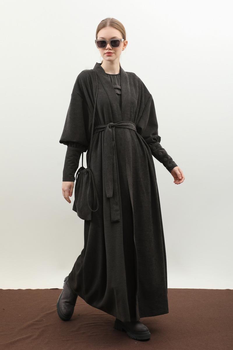 Çantalı Abaya Takım Antrasit