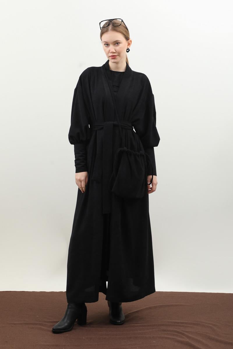 Çantalı Abaya Takım Siyah