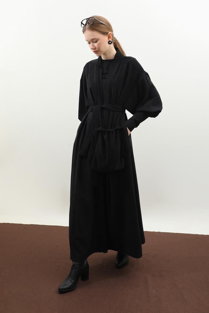 Çantalı Abaya Takım Siyah