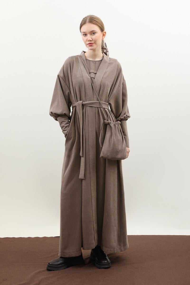 Çantalı Abaya Takım Vizon