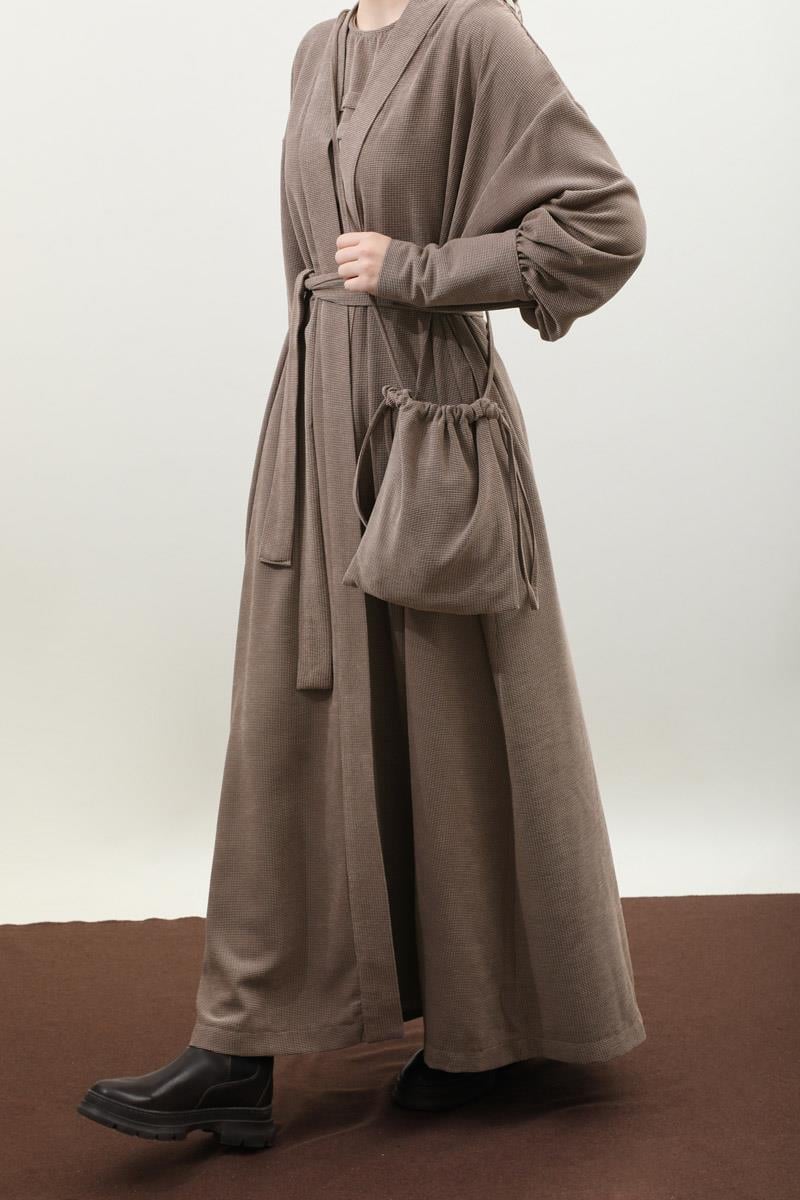 Çantalı Abaya Takım Vizon