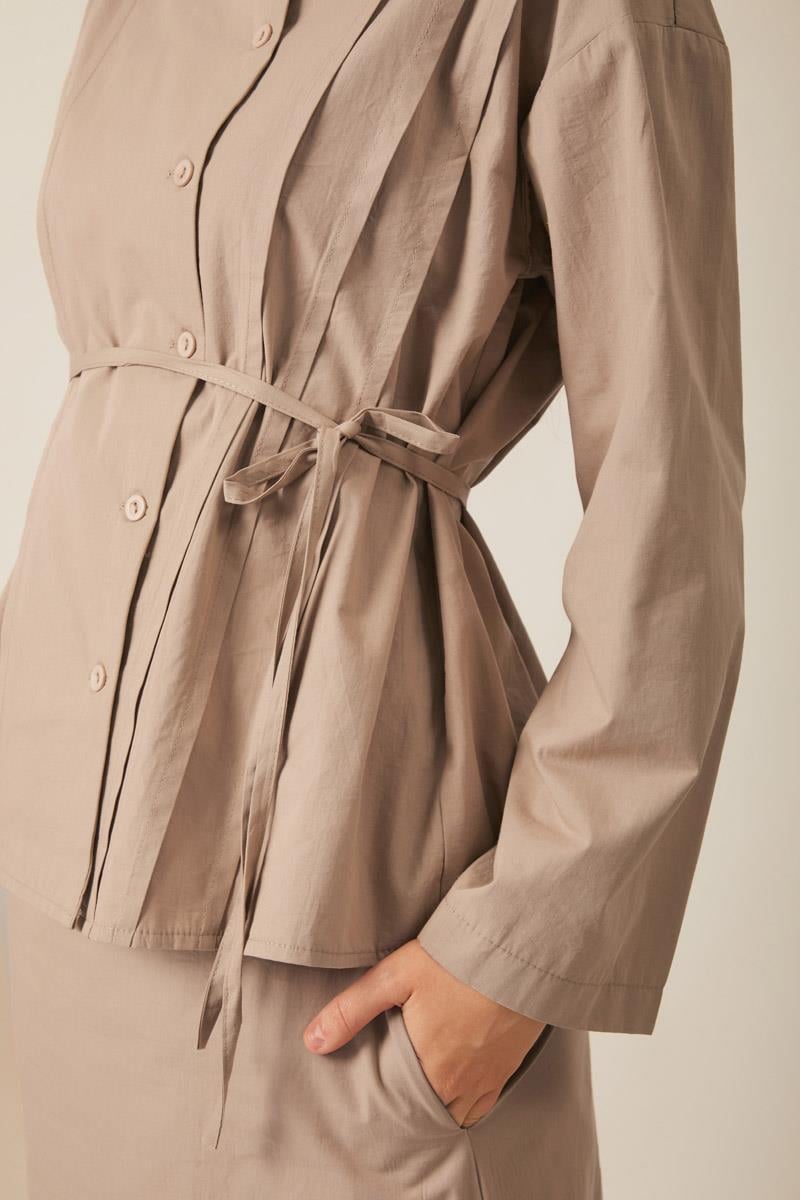 Ceket Yaka Etek Takım Açık Camel