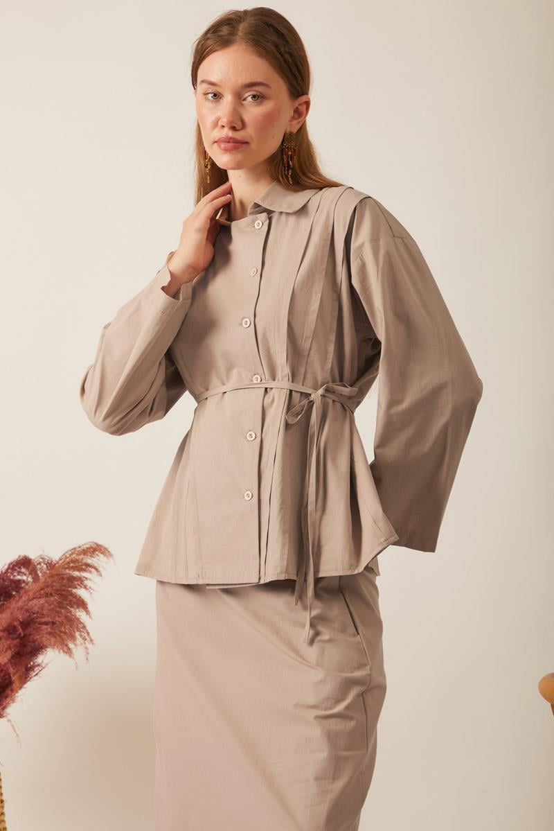 Ceket Yaka Etek Takım Açık Camel