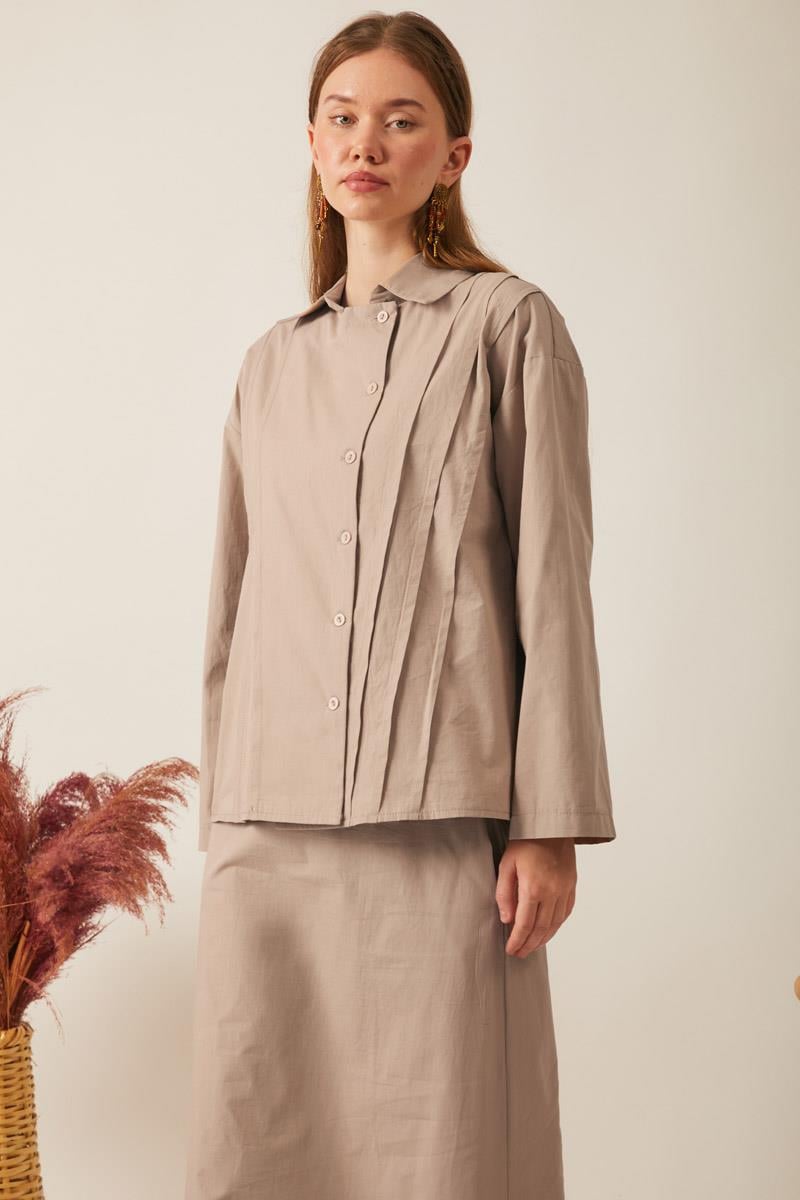 Ceket Yaka Etek Takım Açık Camel