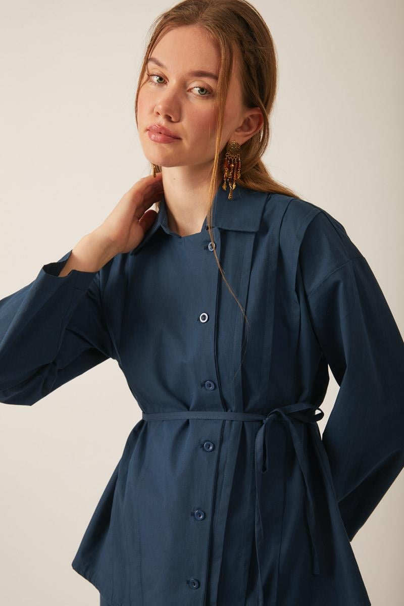 Ceket Yaka Etek Takım Lacivert