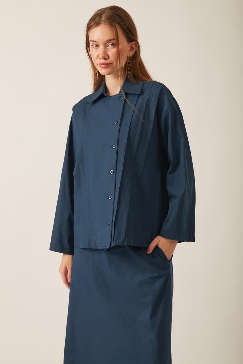 Ceket Yaka Etek Takım Lacivert