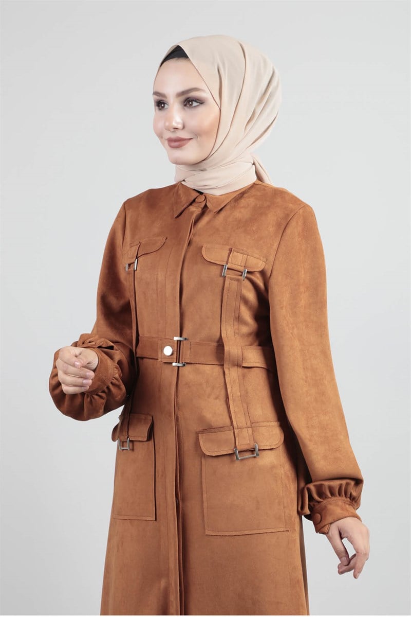 Cepleri Tokalı Süet Kap Taba