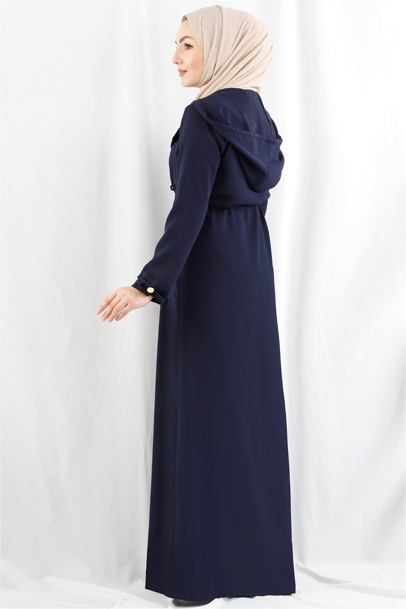 Çiçek Motifli Lacivert Ferace