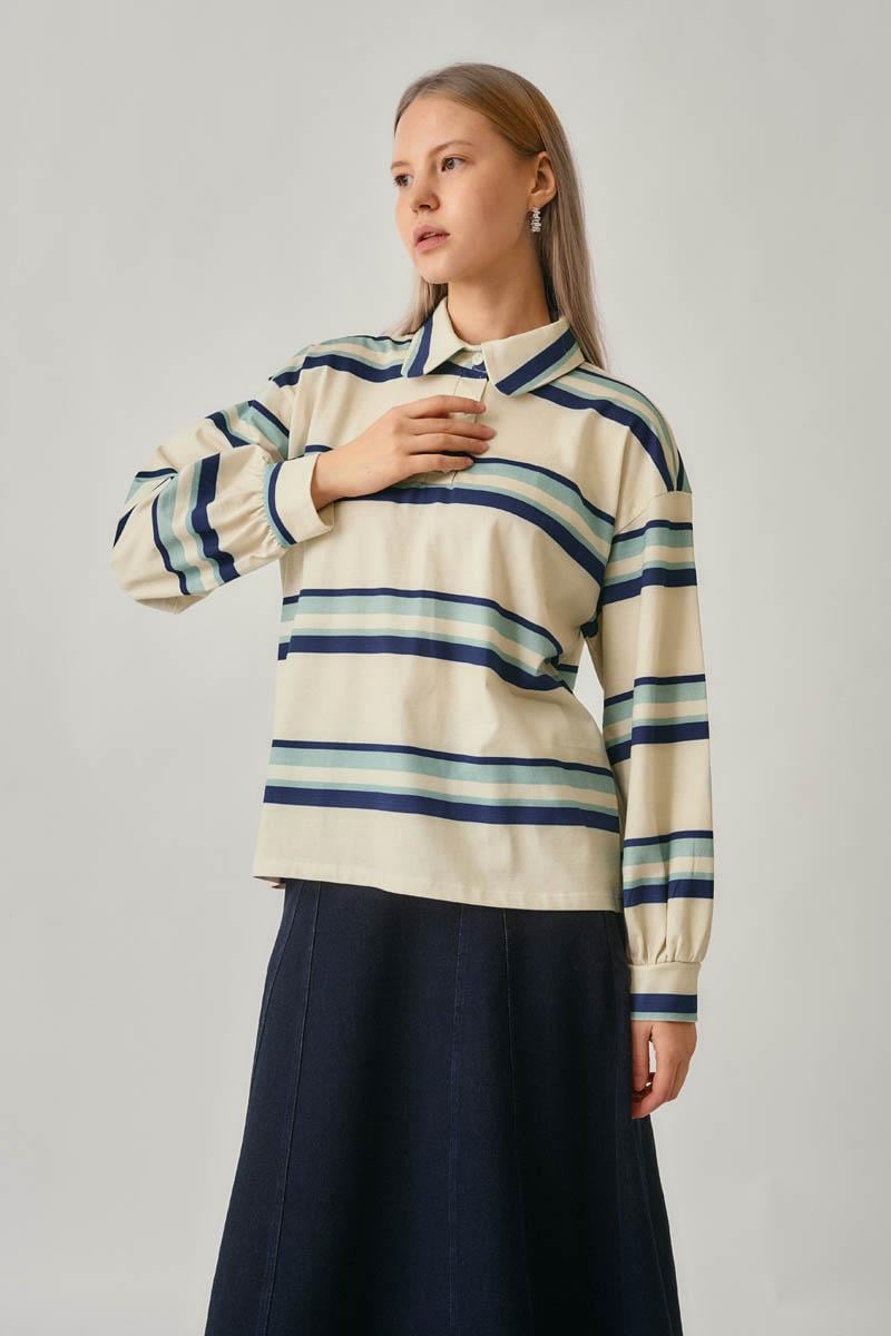 Çizgi Baskılı Sweatshirt Beyaz