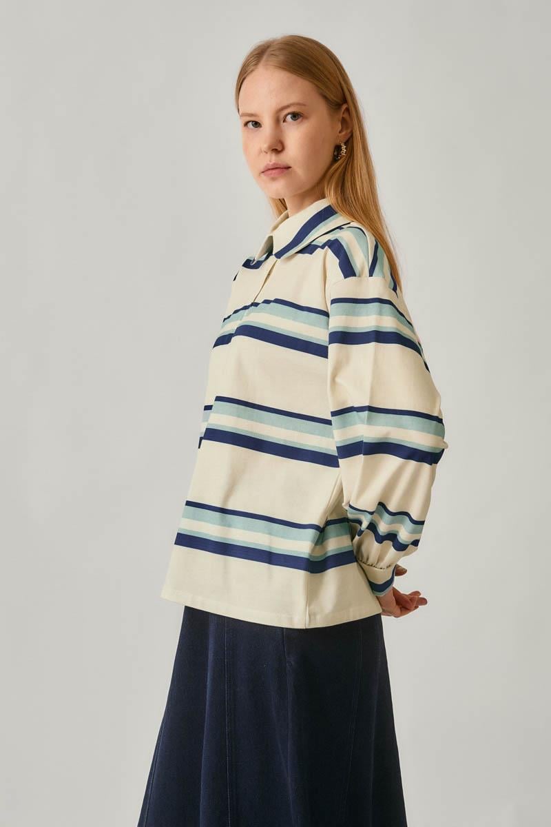 Çizgi Baskılı Sweatshirt Beyaz