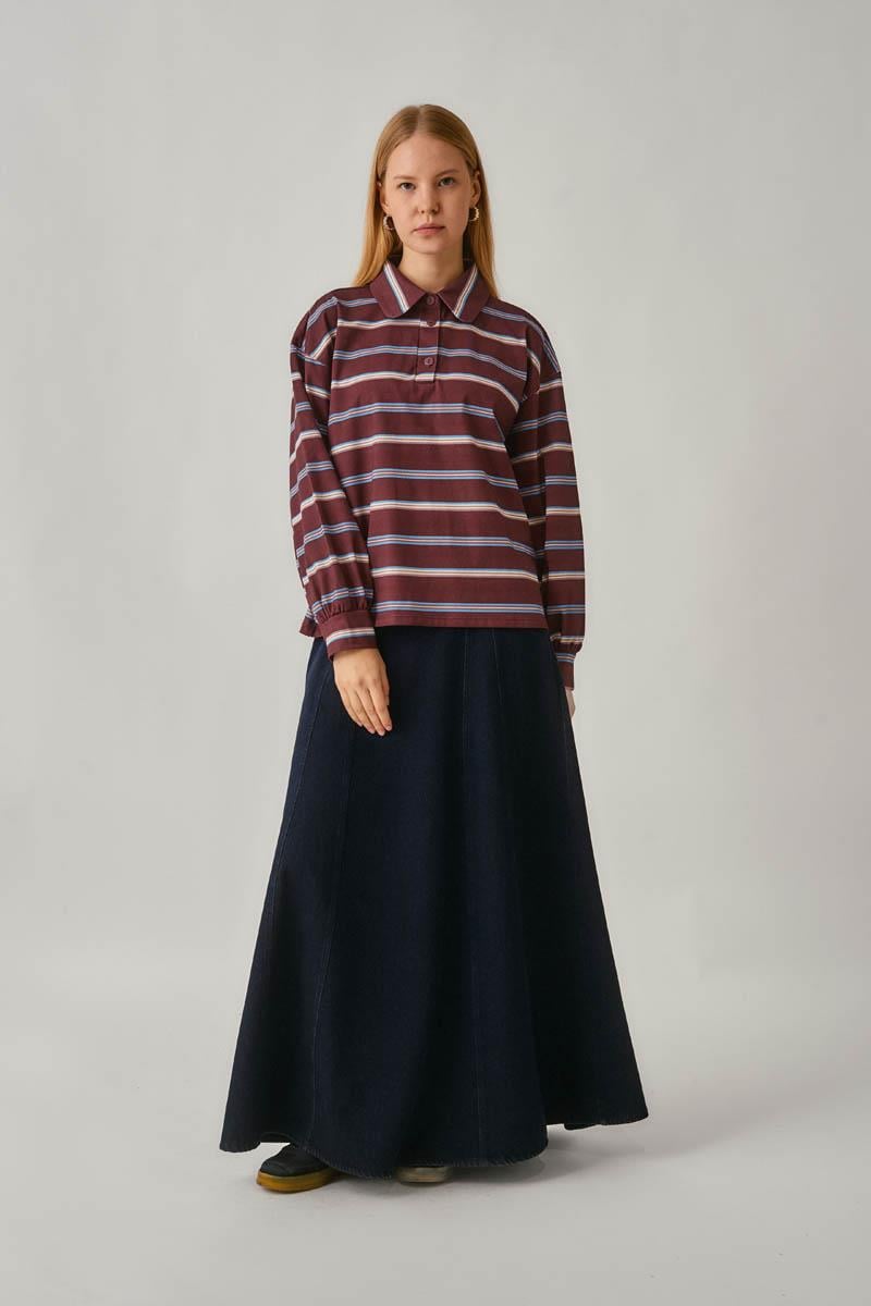 Çizgi Baskılı Sweatshirt Bordo