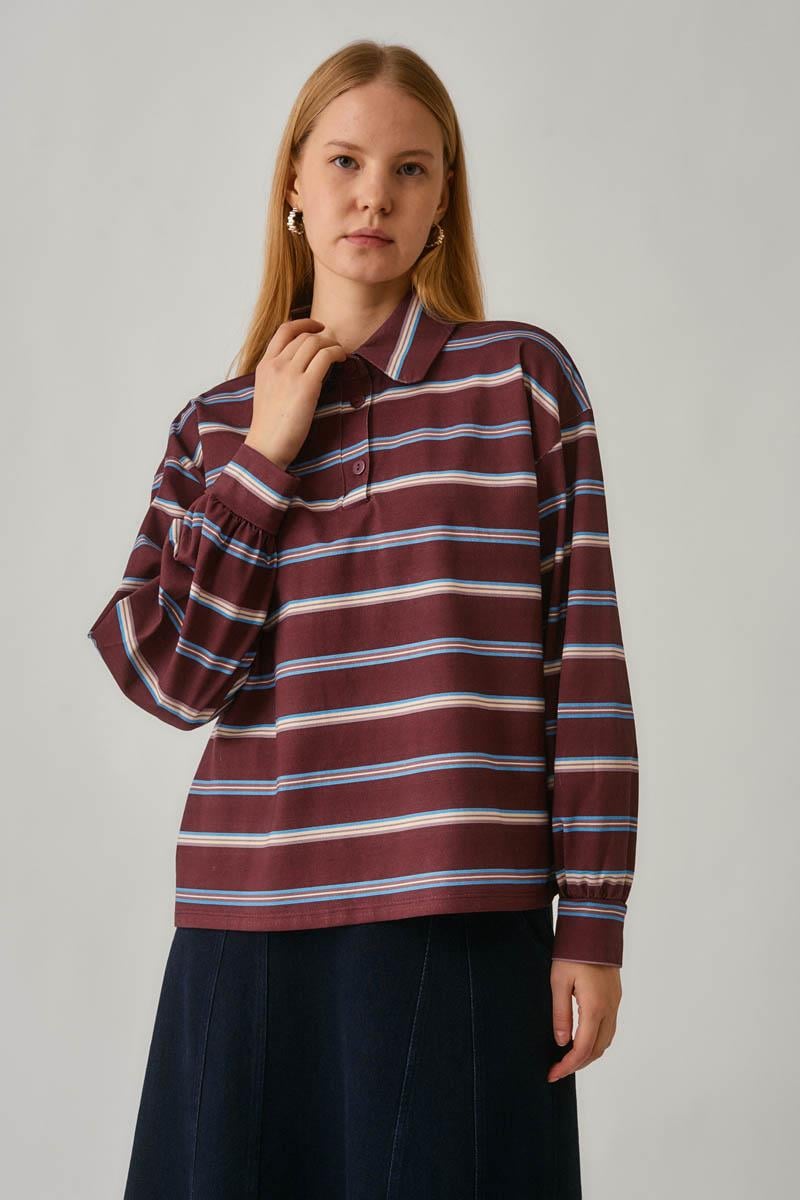 Çizgi Baskılı Sweatshirt Bordo