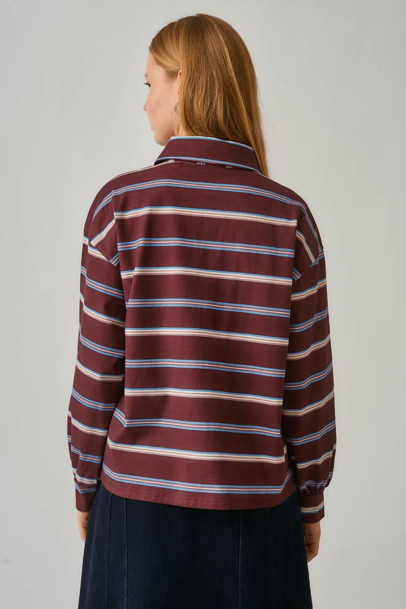 Çizgi Baskılı Sweatshirt Bordo