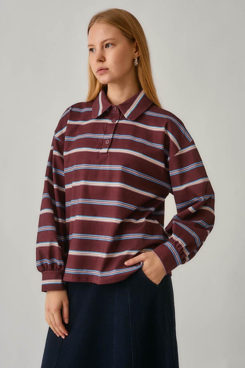 Çizgi Baskılı Sweatshirt Bordo