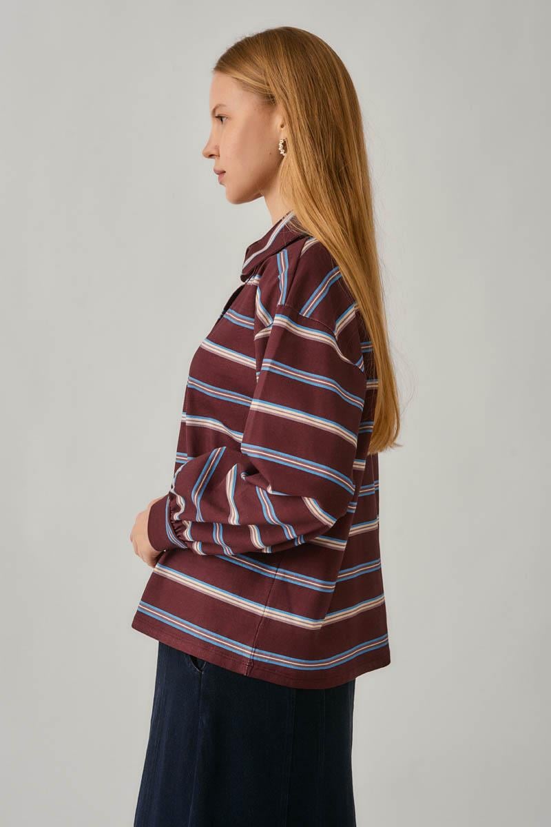 Çizgi Baskılı Sweatshirt Bordo