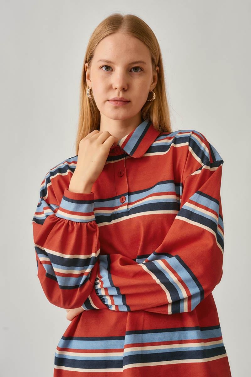 Çizgi Baskılı Sweatshirt Kırmızı