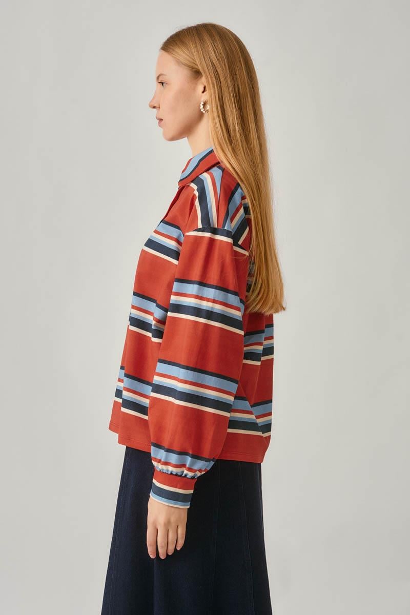 Çizgi Baskılı Sweatshirt Kırmızı