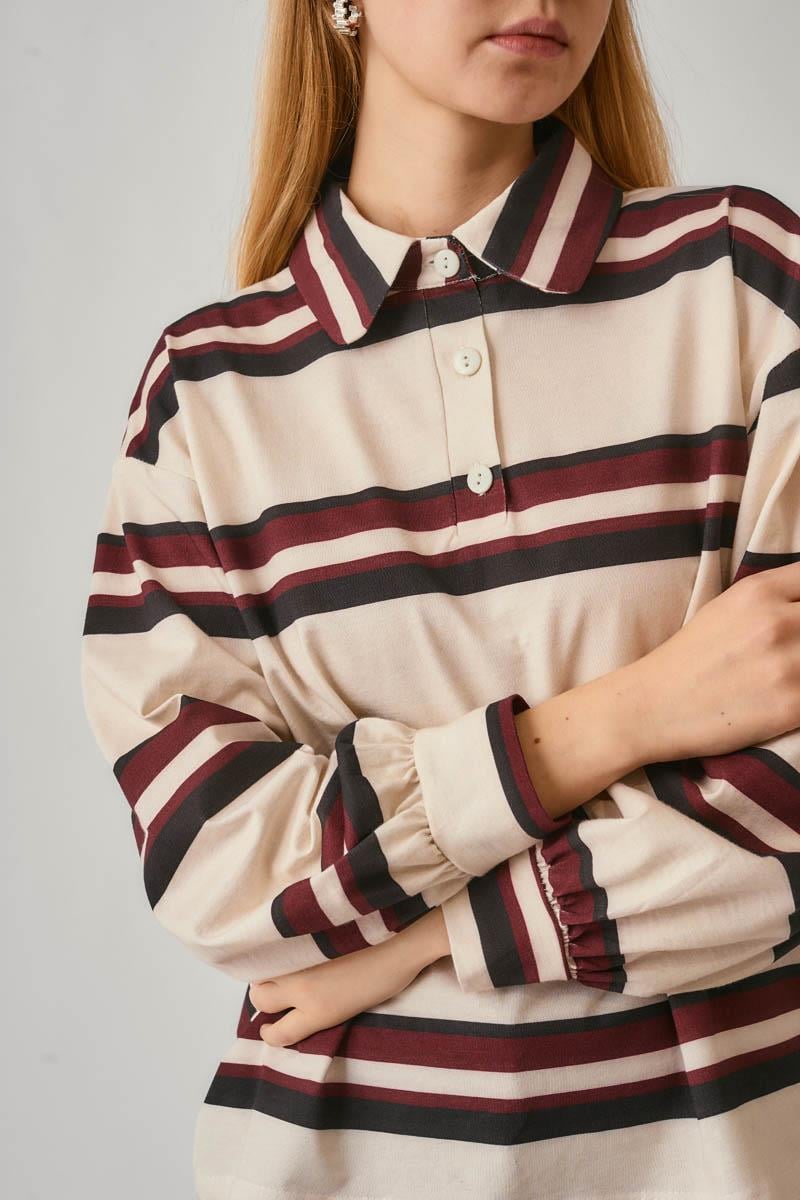 Çizgi Baskılı Sweatshirt Taş