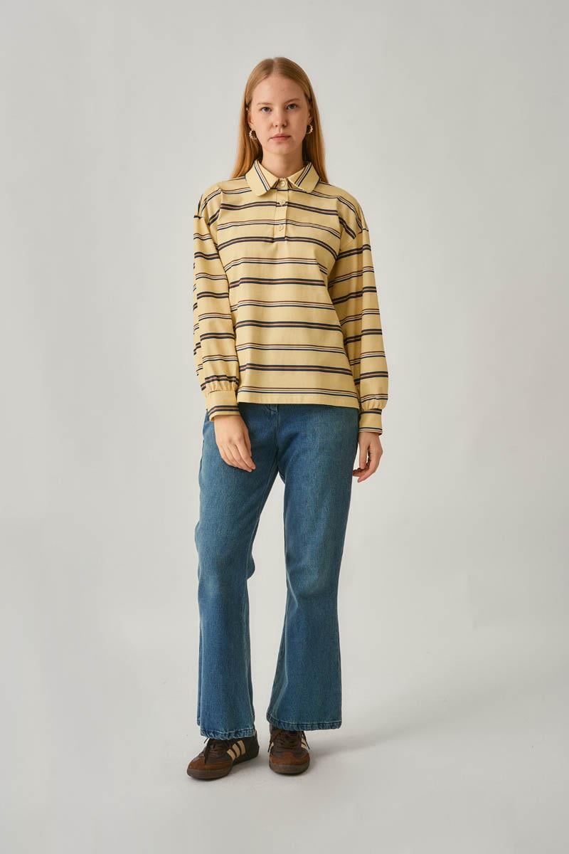 Çizgi Baskılı Sweatshirt Tereyağı Sarısı