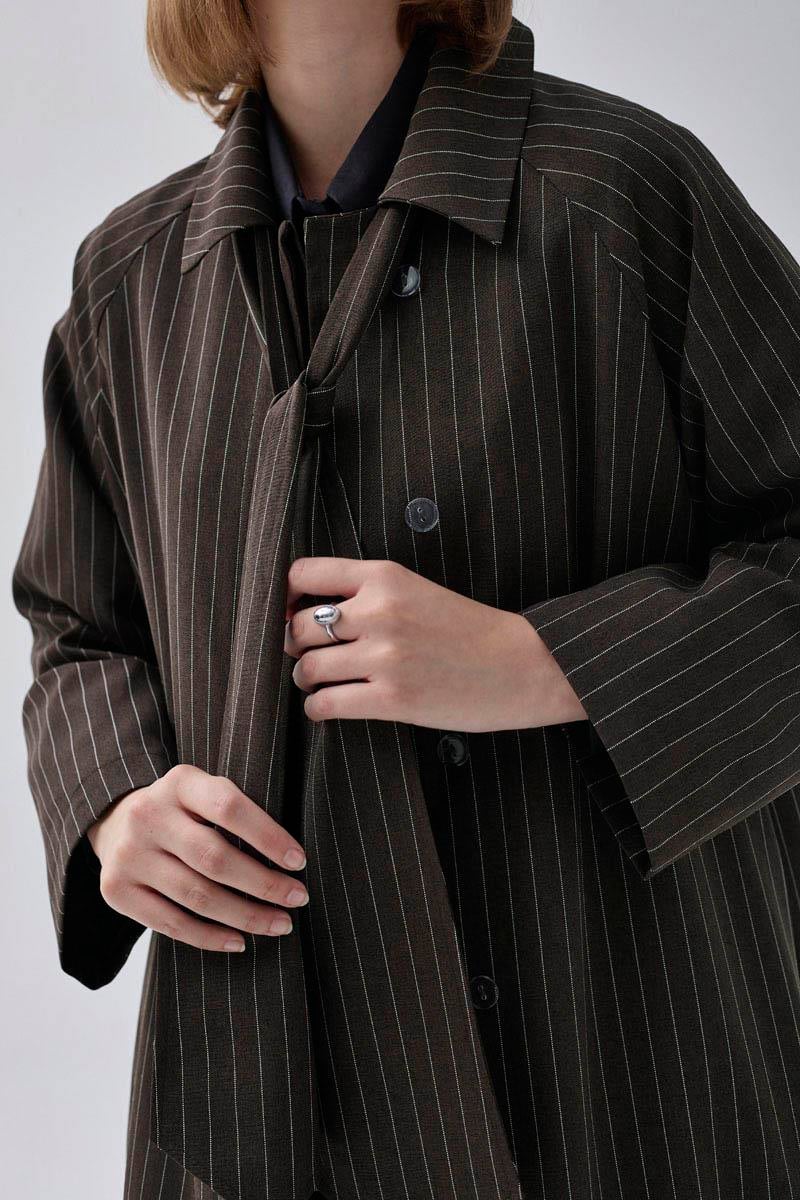 Çizgi Desenli Trençkot Kahverengi