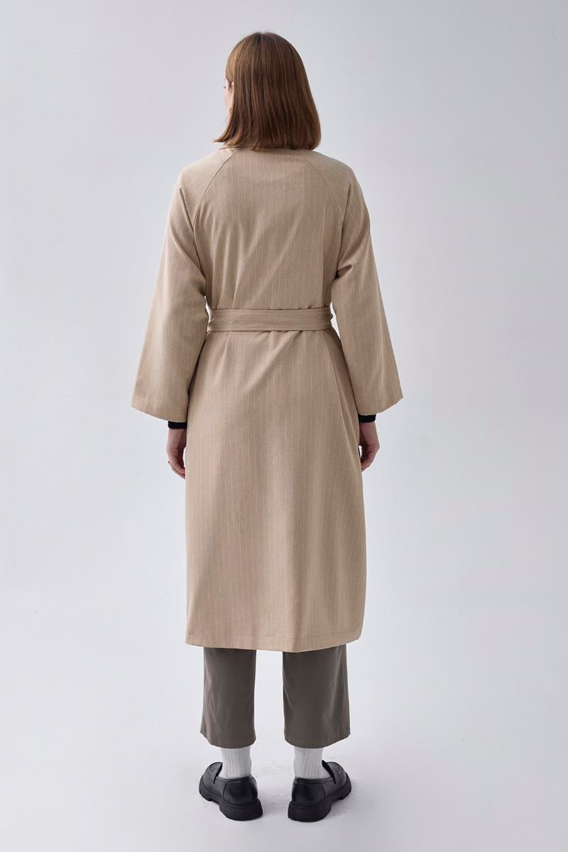 Çizgi Desenli Trençkot Taş