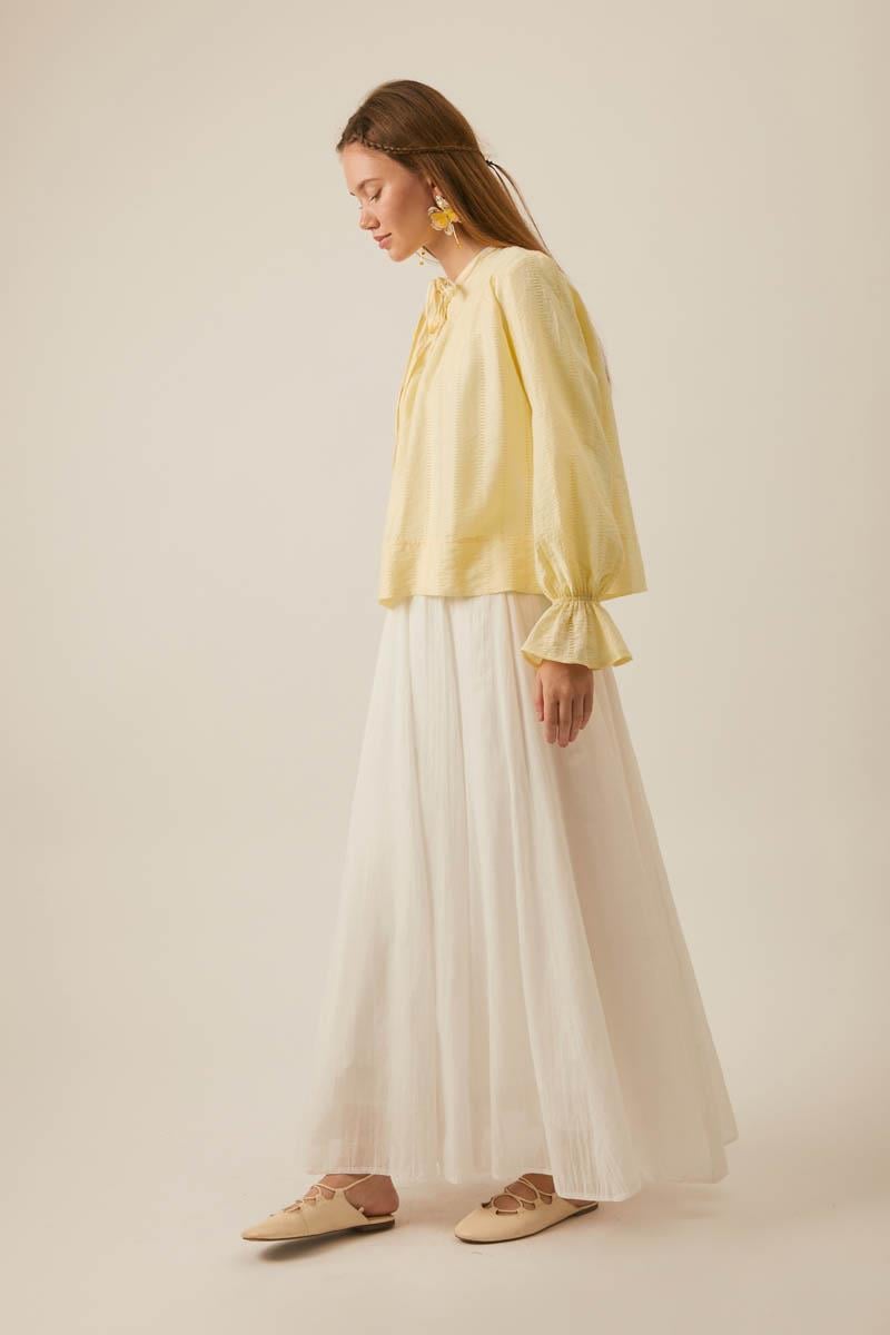 Çizgi Dokulu Gömlek Tereyağı Sarısı