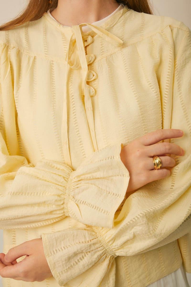 Çizgi Dokulu Gömlek Tereyağı Sarısı