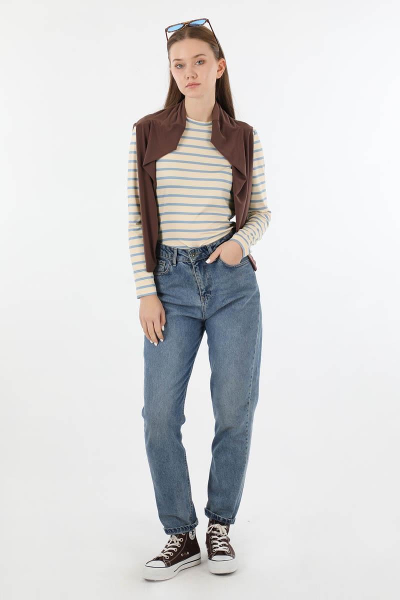 Çizgili Body Bebe Mavisi