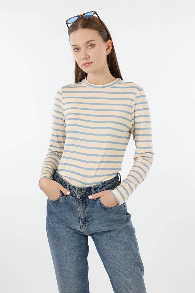 Çizgili Body Bebe Mavisi