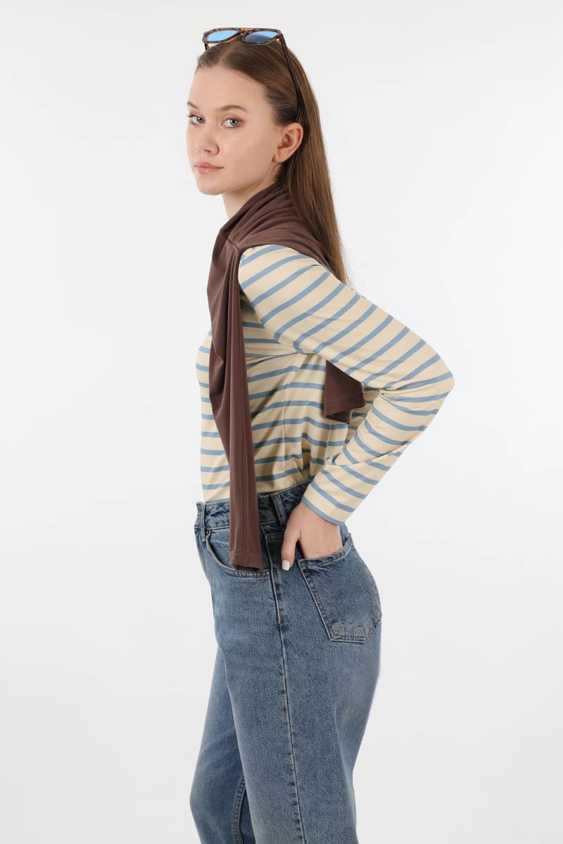 Çizgili Body Bebe Mavisi