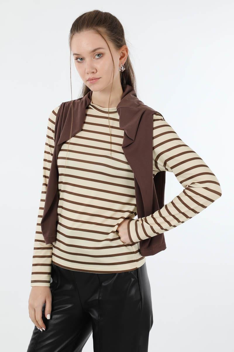 Çizgili Body Kahverengi