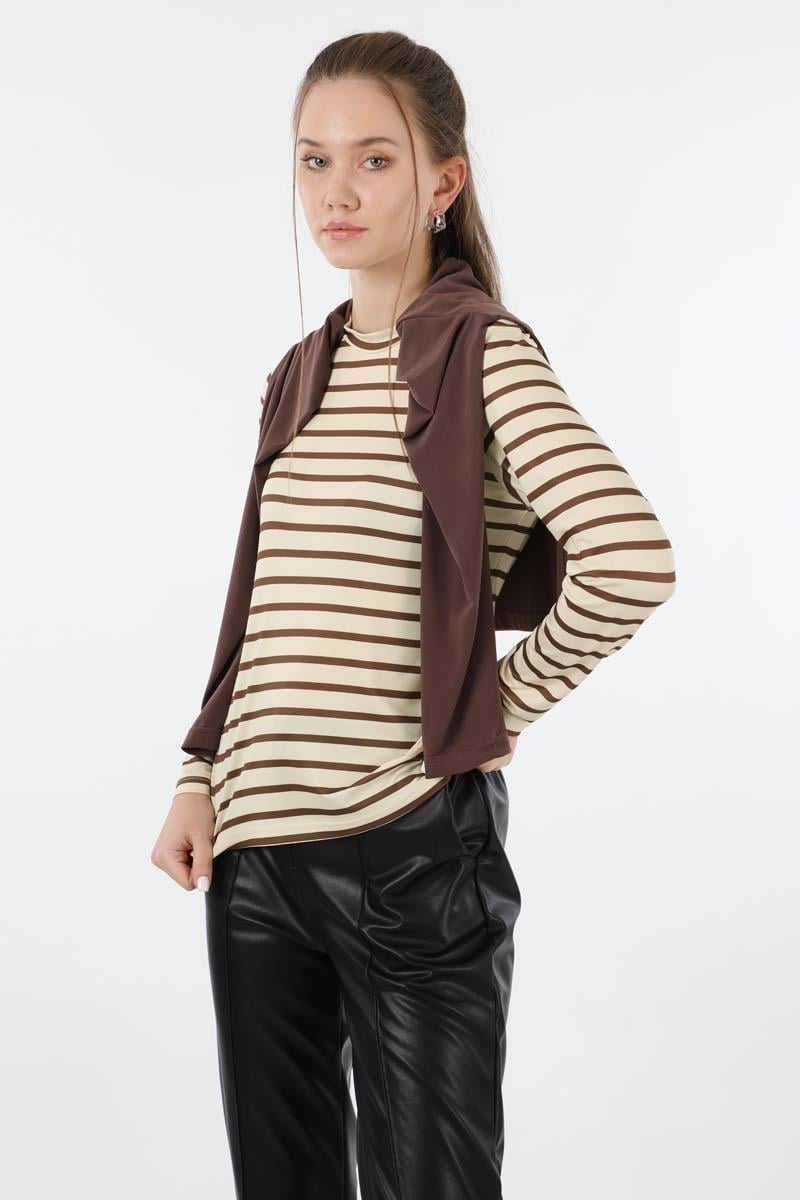 Çizgili Body Kahverengi