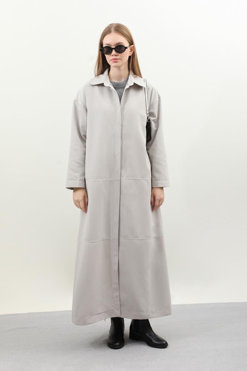 D Tokalı Trençkot Açık Gri