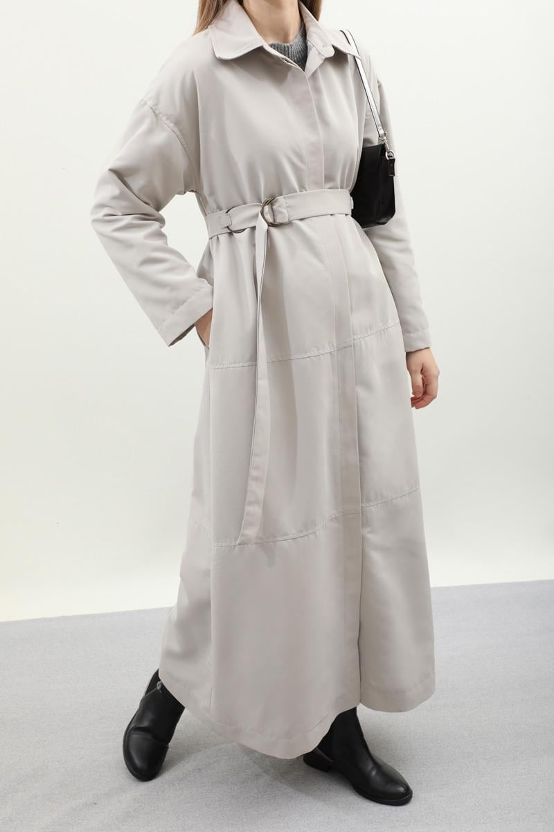 D Tokalı Trençkot Açık Gri