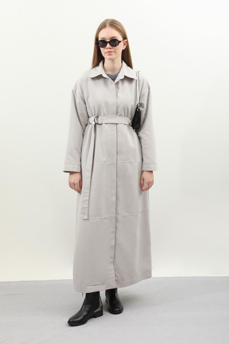 D Tokalı Trençkot Açık Gri