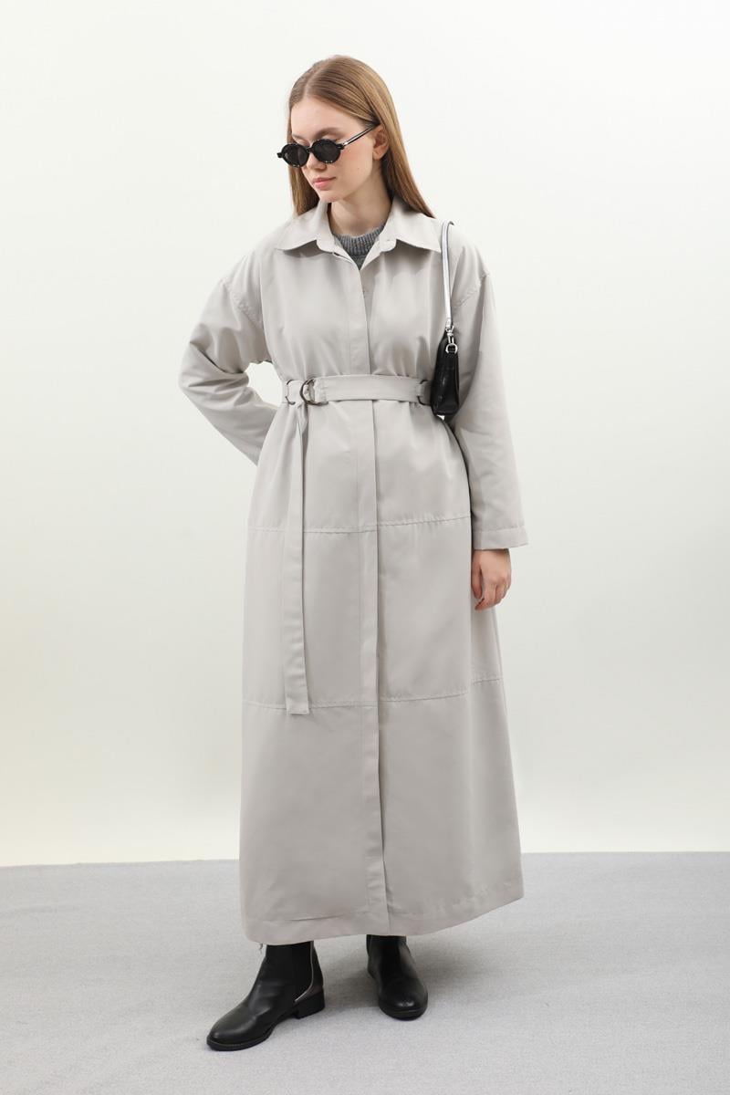 D Tokalı Trençkot Açık Gri